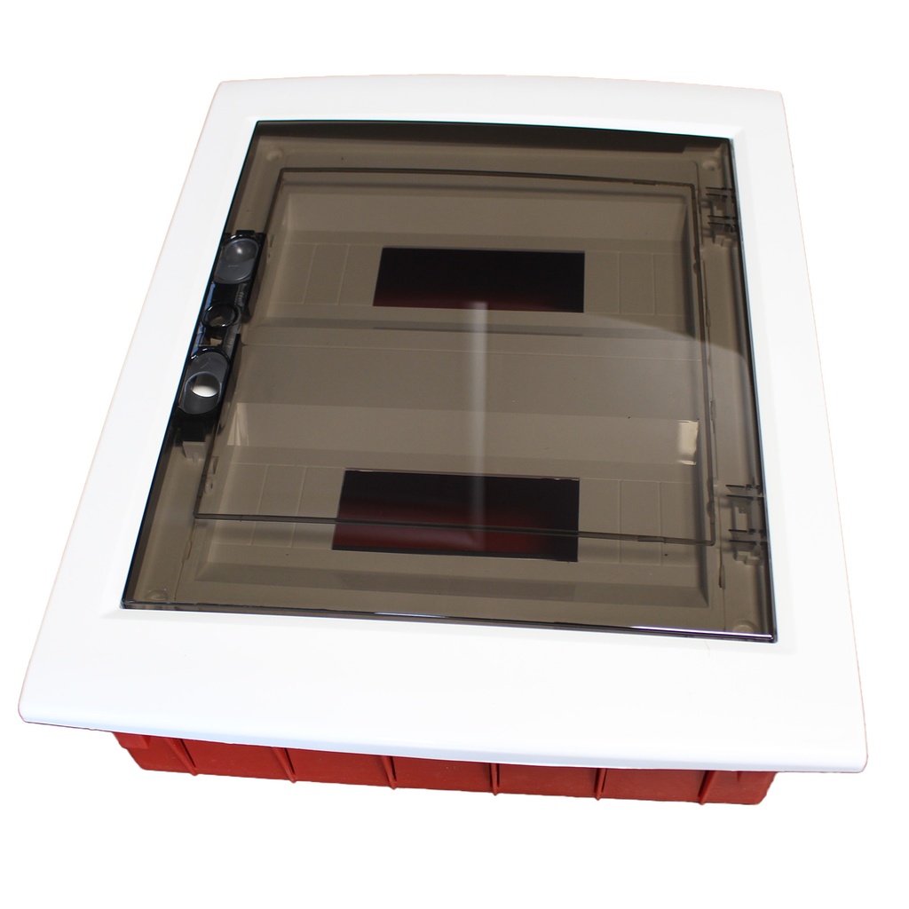 MeanWell centralino da incasso 24 moduli con portello fumé e telaio estraibile, bianco, 330x420x80 mm, ideale per installazioni elettriche domestiche e professionali