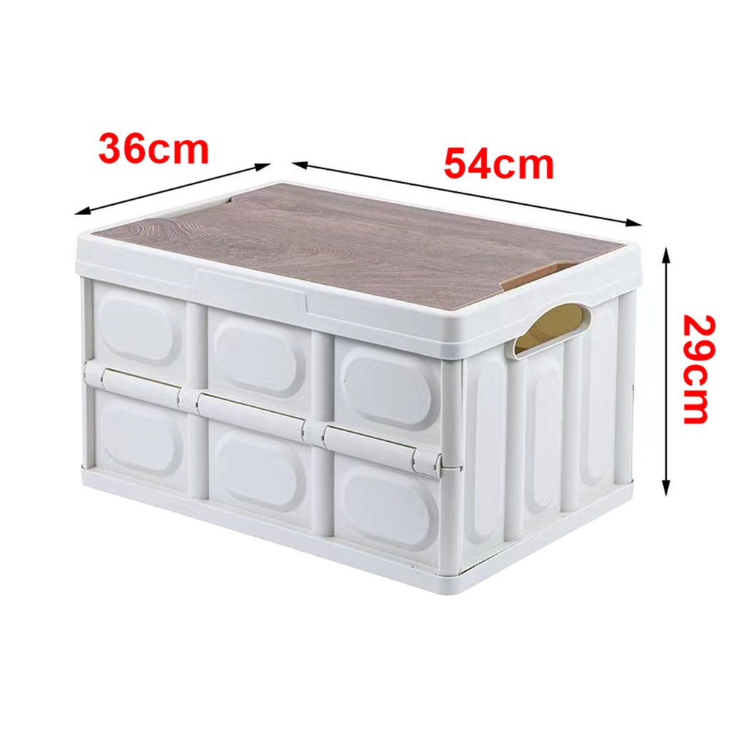Scatola Portaoggetti Pieghevole da Campeggio, 54x36x29cm, 50l, Copertura in Legno