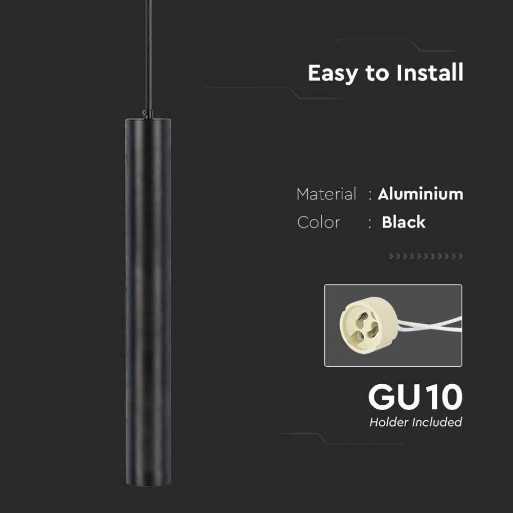 Lampada a Sospensione Cilindro Attacco GU10 Corpo in Alluminio Nero Riflettore Colore Oro D:60*500MM SKU-6687