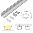 Kit Profilo Alluminio Completo Da 2 Metri Per Striscia Led, Larga Da Incasso, Dimensione 26.7*10mm, Larghezza Interna 17mm, 122g/m, Copertura Opale, Tappi Chiusura e Clip Fissaggio Incluso,BAV23175