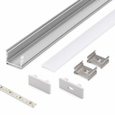 Kit Profilo Alluminio Completo Da 2 Metri Per Striscia Led, Larga Da Incasso, Dimensione 26.7*10mm, Larghezza Interna 17mm, 122g/m, Copertura Opale, Tappi Chiusura e Clip Fissaggio Incluso,BAV23175