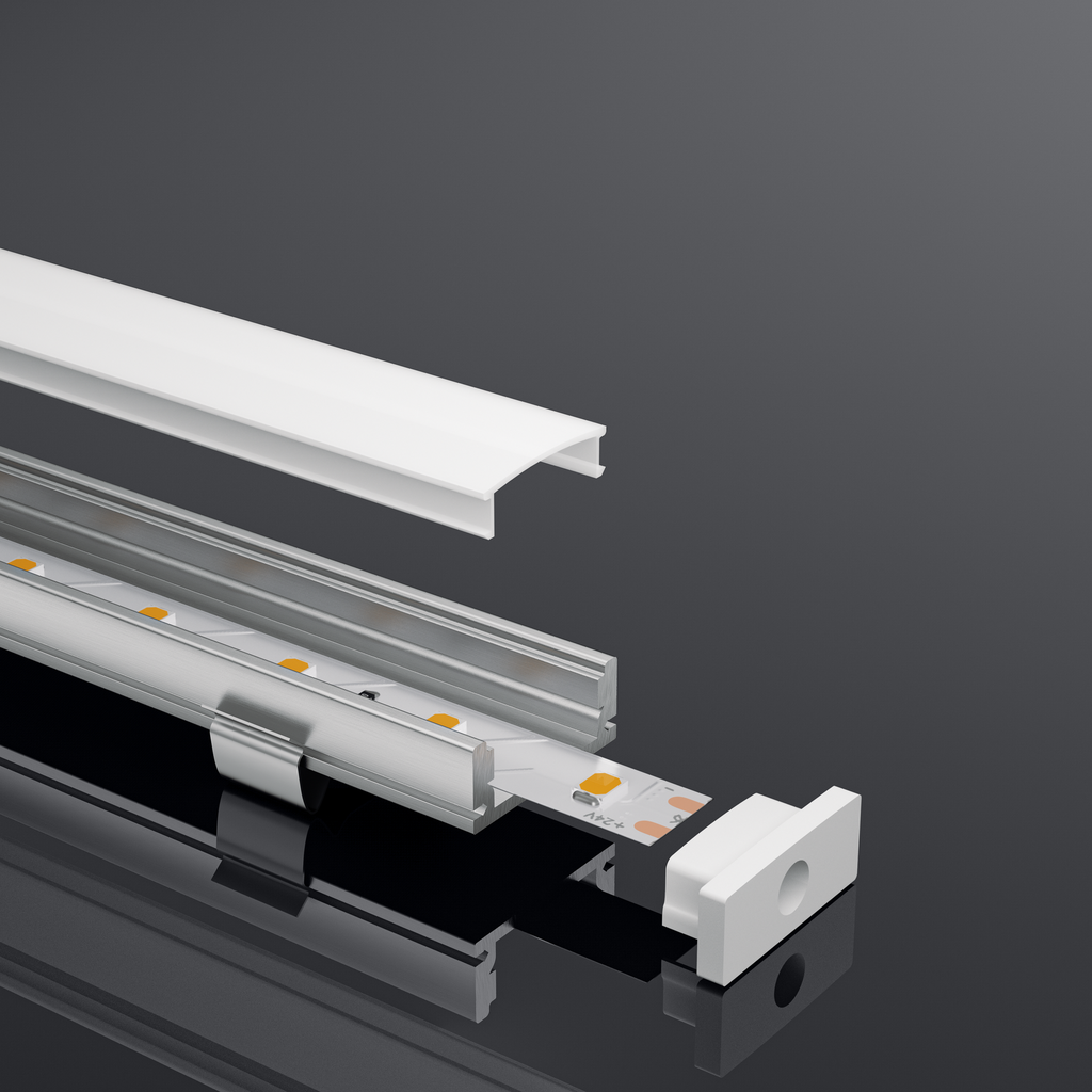 A2ZWORLD Kit Profilo Alluminio Completo Da 2 Metri Per Striscia Led, Standard, Dimensione 17.4*7mm, Larghezza Interna 12.4mm, 115g/m, Copertura Opale, Tappi Chiusura e Clip Fissaggio Incluso