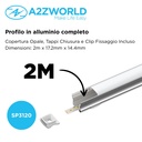 Kit Profilo Alluminio Completo Da 2 Metri Per Striscia Led, Alta Profonda, Dimensione 17.2*14.4mm, Larghezza Interna 12mm, 128g/m, Copertura Opale, Tappi Chiusura e Clip Fissaggio Incluso, BAV3354,BA1715