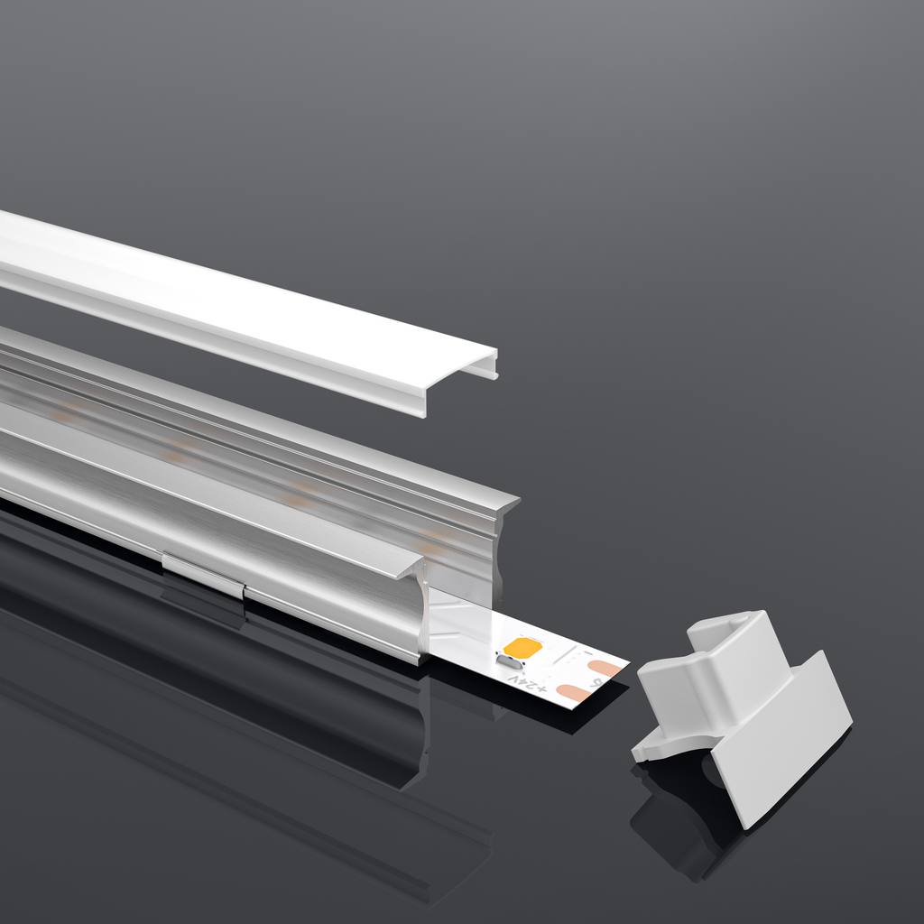 A2ZWORLD Kit Profilo Alluminio Completo Da 2 Metri Per Striscia Led, Alta Profonda da Incasso, Dimensione 24.5*14.2mm, Larghezza Interna 12mm, 140g/m, Copertura Opale, Tappi Chiusura e Clip Fissaggio Incluso