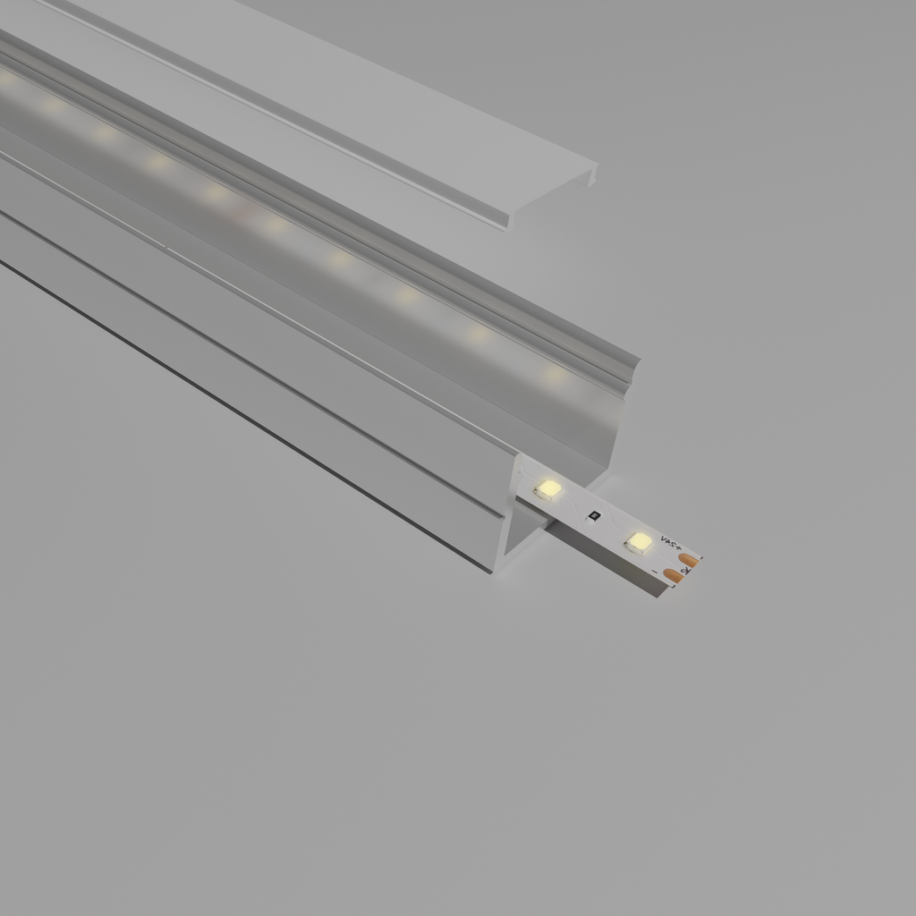 A2ZWORLD Kit Profilo Alluminio Completo Da 2 Metri Per Striscia Led, Larga Alta, Dimensione 20*20mm, Larghezza Interna 16mm, 211g/m, Copertura Opale, Tappi Chiusura e Clip Fissaggio Incluso