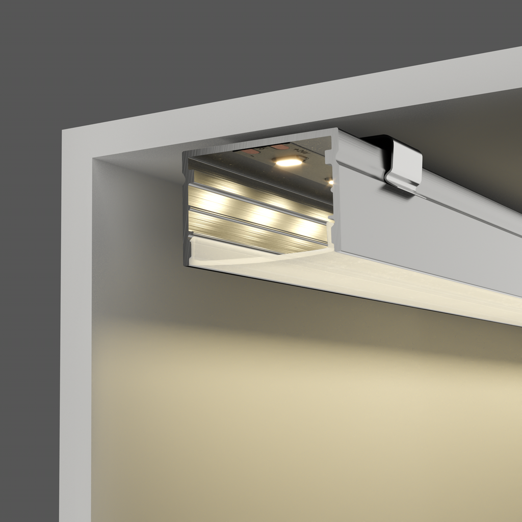 A2ZWORLD Kit Profilo Alluminio Completo Da 2 Metri Per Striscia Led, Super Larga e Alta, Dimensione 30*20mm, Larghezza Interna 25mm, 234g/m, Copertura Opale, Tappi Chiusura e Clip Fissaggio Incluso