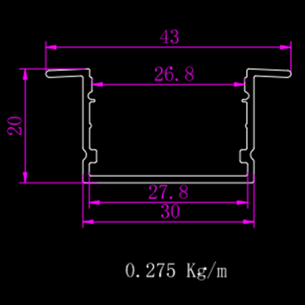 A2ZWORLD Kit Profilo Alluminio Completo Da 2 Metri Per Striscia Led, Super Larga e Alta Da Incasso, Dimensione 43*20mm, Larghezza Interna 25mm, 275g/m, Copertura Opale, Tappi Chiusura e Clip Fissaggio Incluso