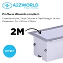 Kit Profilo Alluminio Completo Da 2 Metri Per Striscia Led, Super Larga e Alta Da Incasso, Dimensione 50*35mm, Larghezza Interna 30mm, 503g/m, Copertura Opale, Tappi Chiusura e Clip Fissaggio Incluso,BAV2871