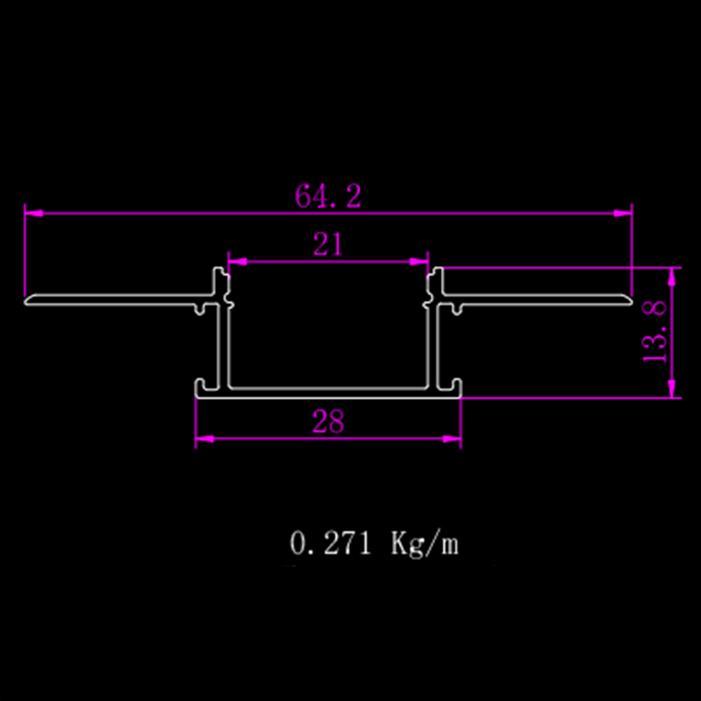 A2ZWORLD Kit Profilo Alluminio Completo Da 2 Metri Per Striscia Led, Larga Da Incasso Con Alette Scomparsa,  Dimensione 64.2*13.8mm, Larghezza Interna 20mm, 271g/m, Copertura Opale, Tappi Chiusura e Clip Fissaggio Incluso