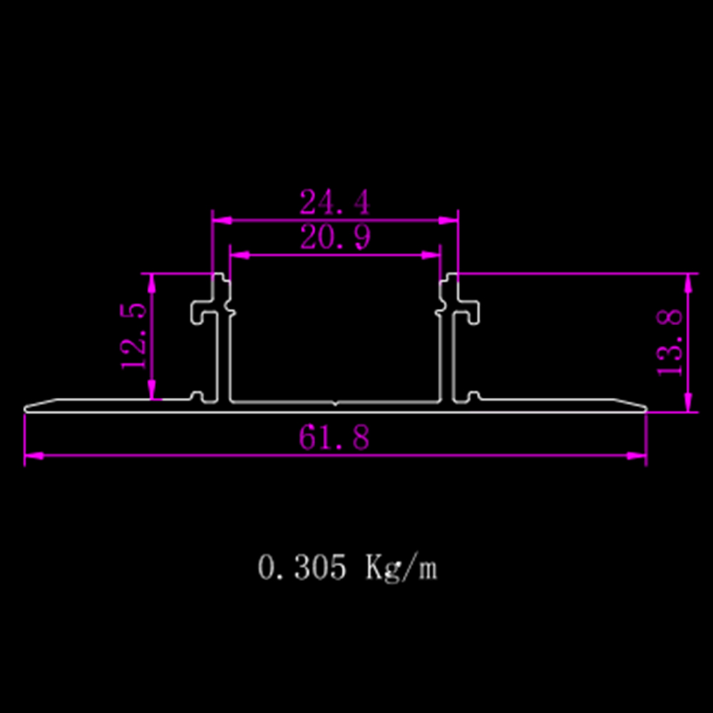 A2ZWORLD Kit Profilo Alluminio Completo Da 2 Metri Per Striscia Led, Larga Da Incasso Con Alette Scomparsa,  Dimensione 61.8*13.8mm, Larghezza Interna 20mm, 305g/m, Copertura Opale, Tappi Chiusura e Clip Fissaggio Incluso