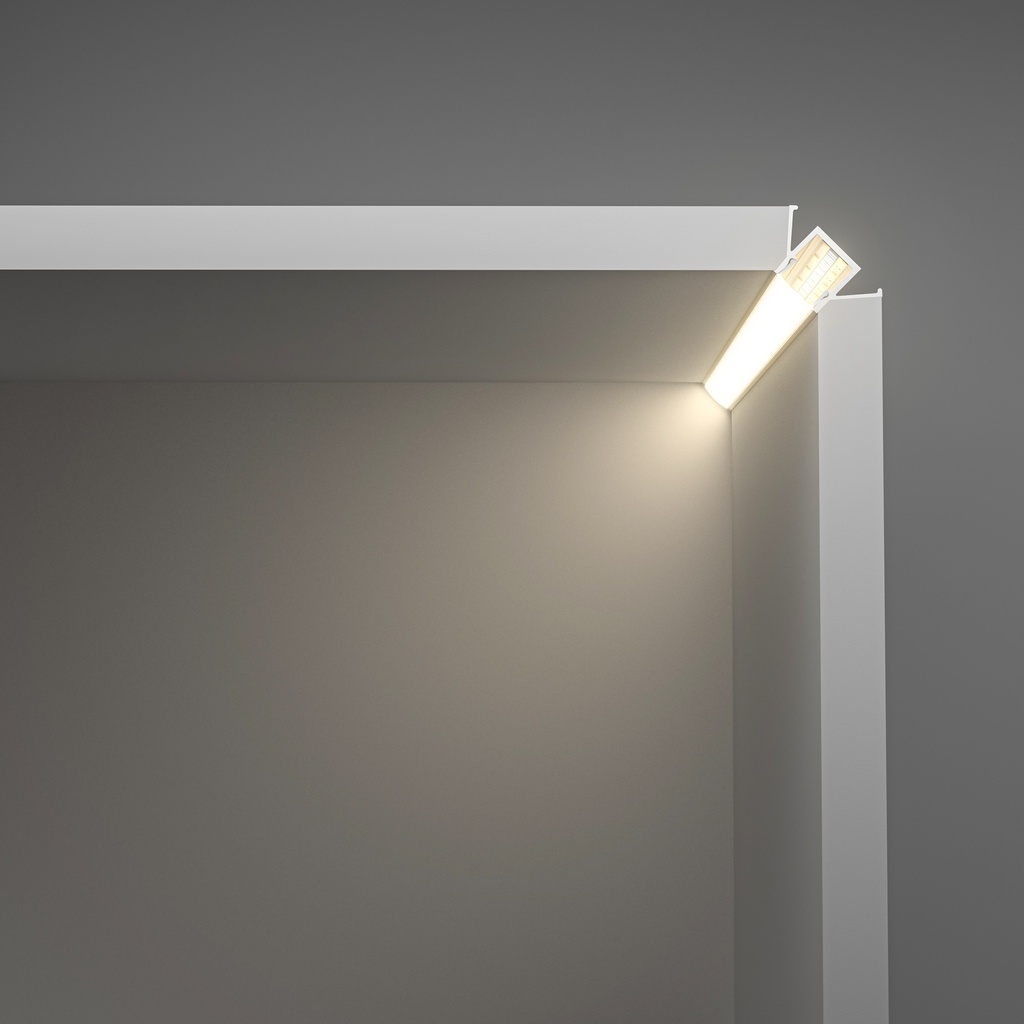 A2ZWORLD Kit Profilo Alluminio Completo Da 2 Metri Per Striscia Led, Angolare Interno Da Incasso Con Alette Scomparsa,  Dimensione 46.27*23.2mm, Larghezza Interna 10mm, 279g/m, Copertura Opale, Tappi Chiusura e Clip Fissaggio Incluso