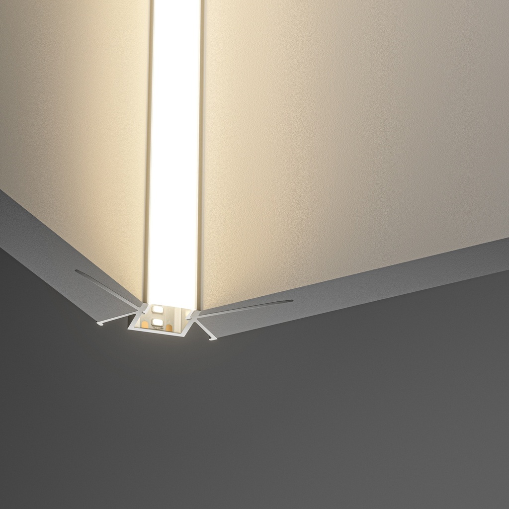 A2ZWORLD Kit Profilo Alluminio Completo Da 2 Metri Per Striscia Led, Angolare Interno Da Incasso Con Alette Scomparsa,  Dimensione 46.27*23.2mm, Larghezza Interna 10mm, 279g/m, Copertura Opale, Tappi Chiusura e Clip Fissaggio Incluso