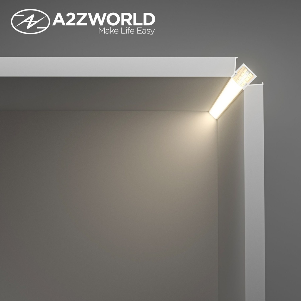 Kit Profilo Alluminio Completo Da 2 Metri Per Striscia Led, Angolare Interno Da Incasso Cartongesso Con Alette Scomparsa,  Dimensione 46.27*23.2mm, Larghezza Interna 10mm, 279g/m, Copertura Opale, Tappi Chiusura e Clip Fissaggio Incluso,BAV3362