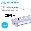 Kit Profilo Alluminio Completo Da 2 Metri Per Striscia Led, Larga Da Incasso, Dimensione 27.1*11.3mm, Larghezza Interna 12mm, 224g/m, Copertura Opale, Tappi Chiusura e Clip Fissaggio Incluso