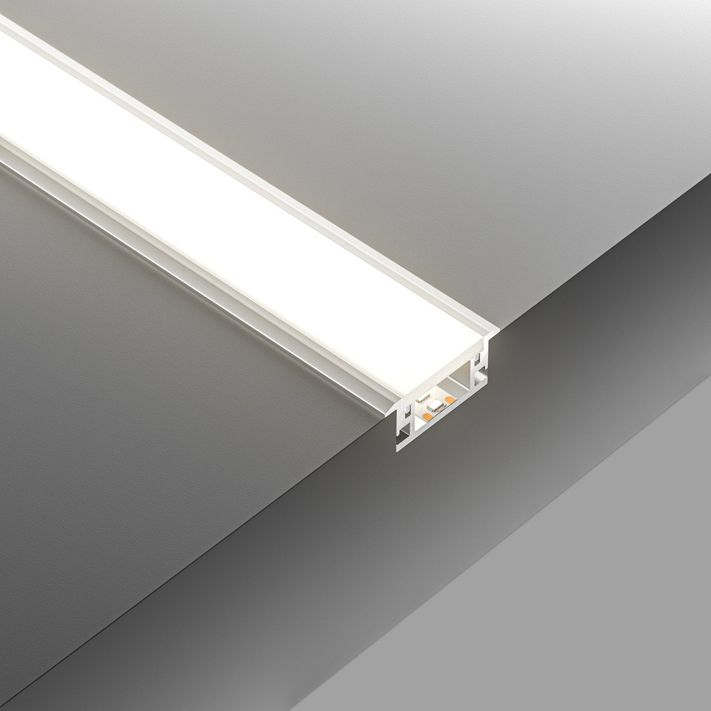A2ZWORLD Kit Profilo Alluminio Completo Da 2 Metri Per Striscia Led, Larga Da Incasso, Dimensione 27.1*11.3mm, Larghezza Interna 12mm, 224g/m, Copertura Opale, Tappi Chiusura e Clip Fissaggio Incluso
