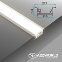 Kit Profilo Alluminio Completo Da 2 Metri Per Striscia Led, Larga Da Incasso, Dimensione 27.1*11.3mm, Larghezza Interna 12mm, 224g/m, Copertura Opale, Tappi Chiusura e Clip Fissaggio Incluso