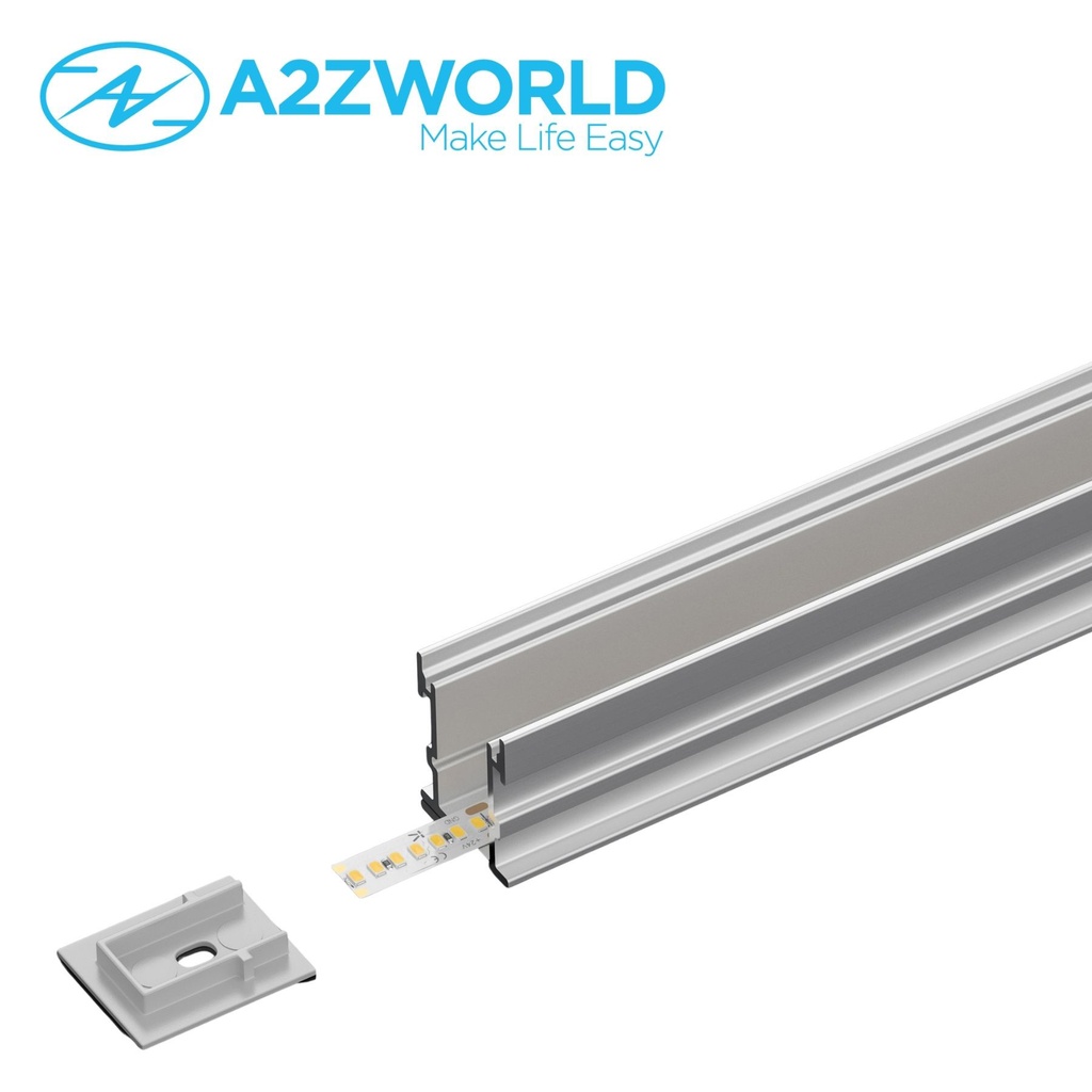 Kit Profilo Alluminio Completo Da 2 Metri Per Striscia Led, Larga e Alta Da Incasso, Dimensione 21.3*25.6mm, Larghezza Interna 12mm, 317g/m, Copertura Opale, Tappi Chiusura e Clip Fissaggio Incluso