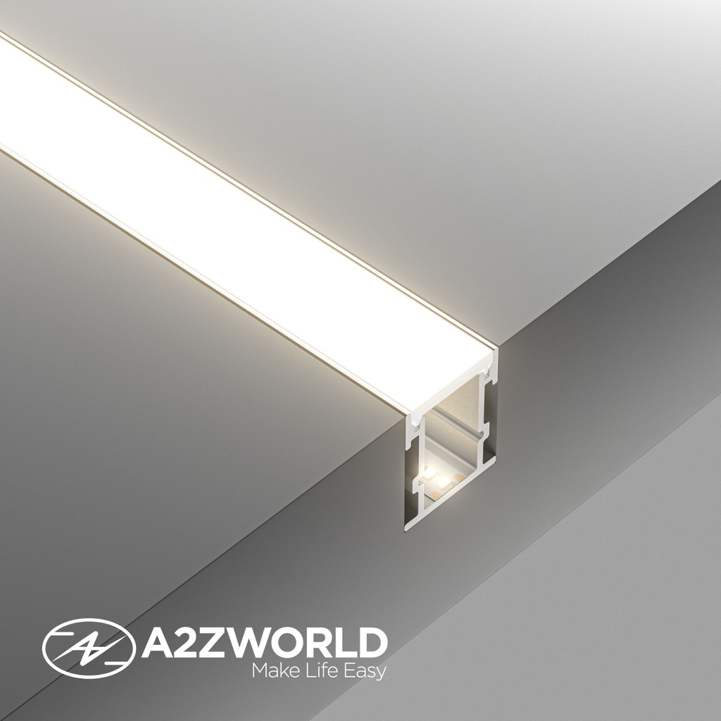 Kit Profilo Alluminio Completo Da 2 Metri Per Striscia Led, Larga e Alta Da Incasso, Dimensione 21.3*25.6mm, Larghezza Interna 12mm, 317g/m, Copertura Opale, Tappi Chiusura e Clip Fissaggio Incluso