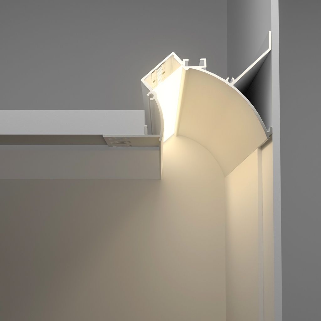 A2ZWORLD Kit Profilo Alluminio Completo Da 2 Metri Per Striscia Led, Da Cartongesso Illuminazione Indiritta, Dimensione 90*57.7mm, Larghezza Interna 20mm, 811g/m, Copertura Opale, Tappi Chiusura e Clip Fissaggio Incluso