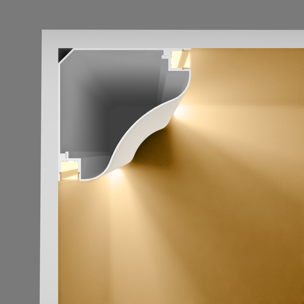 A2ZWORLD Kit Profilo Alluminio Completo Da 2 Metri Per Striscia Led, Angolare Doppio Illuminazione (2 Pezzi), Dimensione 69.1*69.1mm, Larghezza Interna 9.6mm, 832g/m, Copertura Opale, Tappi Chiusura e Clip Fissaggio Incluso