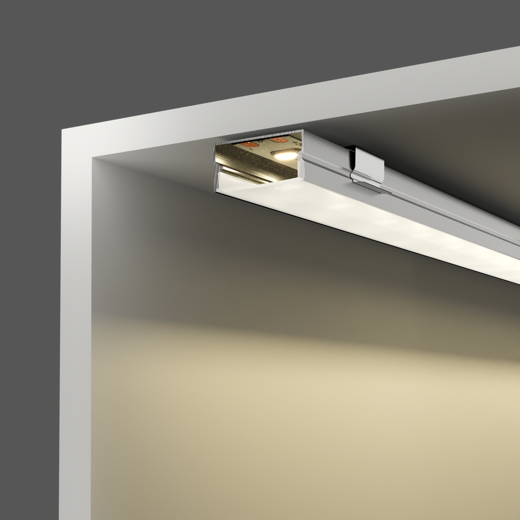 A2ZWORLD Kit Profilo Alluminio Completo Da 2 Metri Per Striscia Led, Larga Standard, Dimensione 19.7*10mm, Larghezza Interna 17mm, 109g/m, Copertura Opale, Tappi Chiusura e Clip Fissaggio Incluso