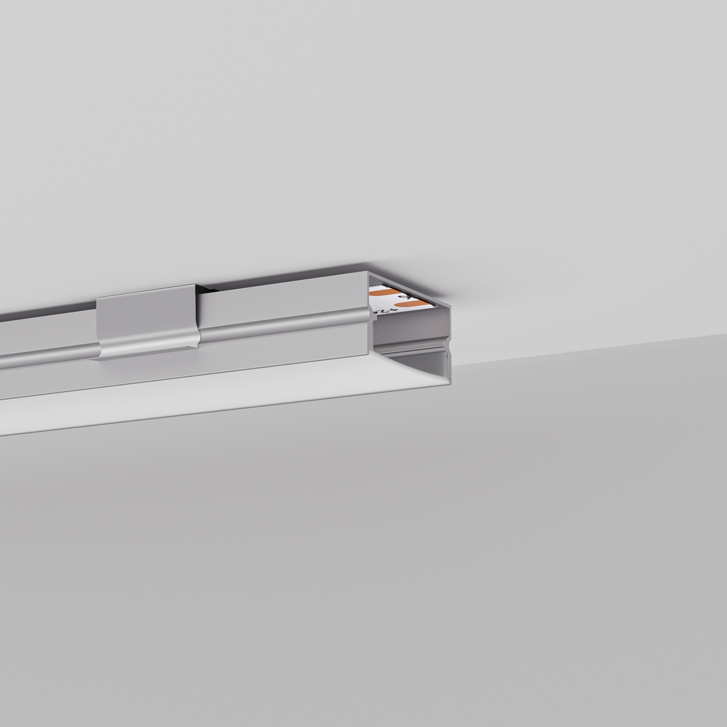 A2ZWORLD Kit Profilo Alluminio Completo Da 2 Metri Per Striscia Led, Larga Standard, Dimensione 19.7*10mm, Larghezza Interna 17mm, 109g/m, Copertura Opale, Tappi Chiusura e Clip Fissaggio Incluso