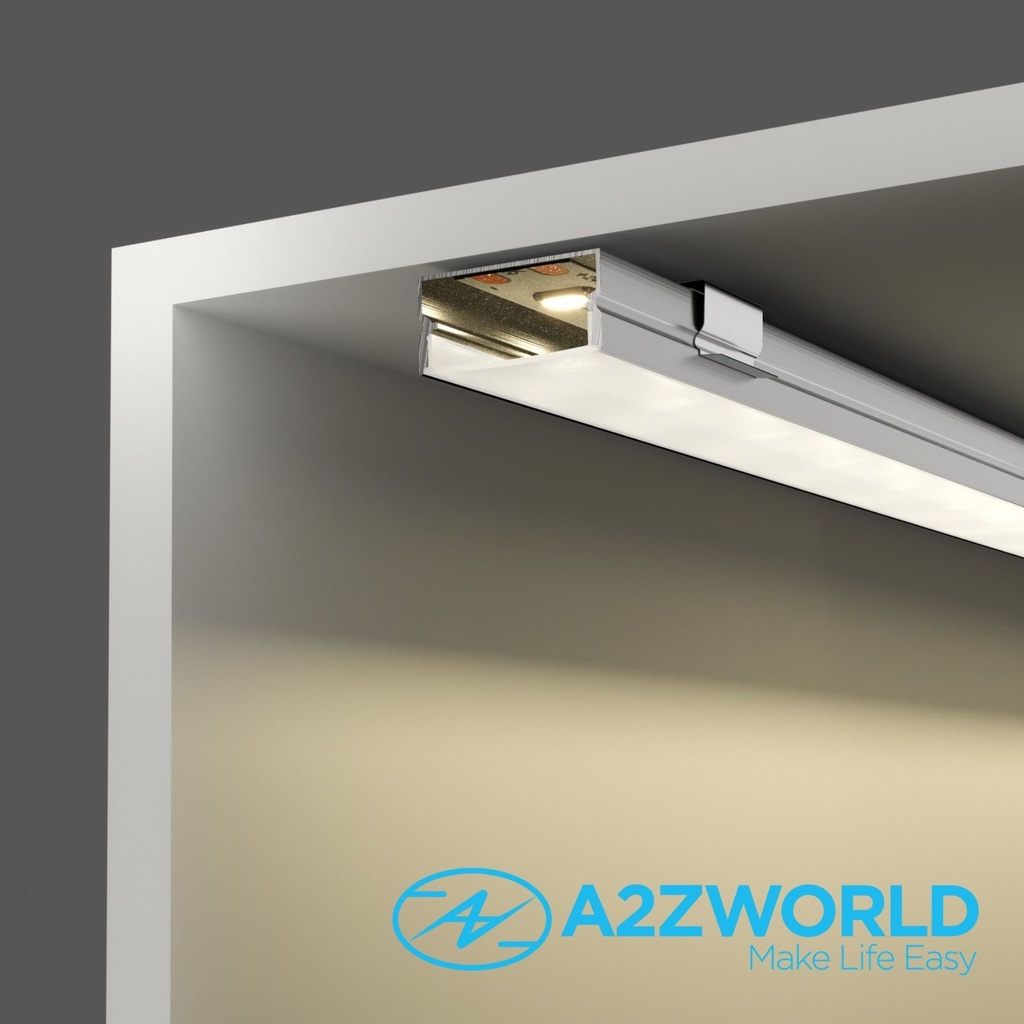 Kit Profilo Alluminio Completo Da 2 Metri Per Striscia Led, Larga Standard, Dimensione 19.7*10mm, Larghezza Interna 17mm, 109g/m, Copertura Opale, Tappi Chiusura e Clip Fissaggio Incluso,BAV23174