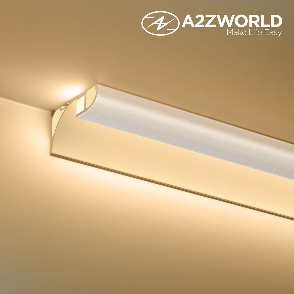 Kit Profilo Alluminio Completo Da 2 Metri Per Striscia Led, Angolare Per Battiscopa e Soffitto (2 Pezzi), Dimensione 36.4*60.2mm, Larghezza Interna 9.6mm, 676g/m, Copertura Opale, Tappi Chiusura e Clip Fissaggio Incluso, BAV23180
