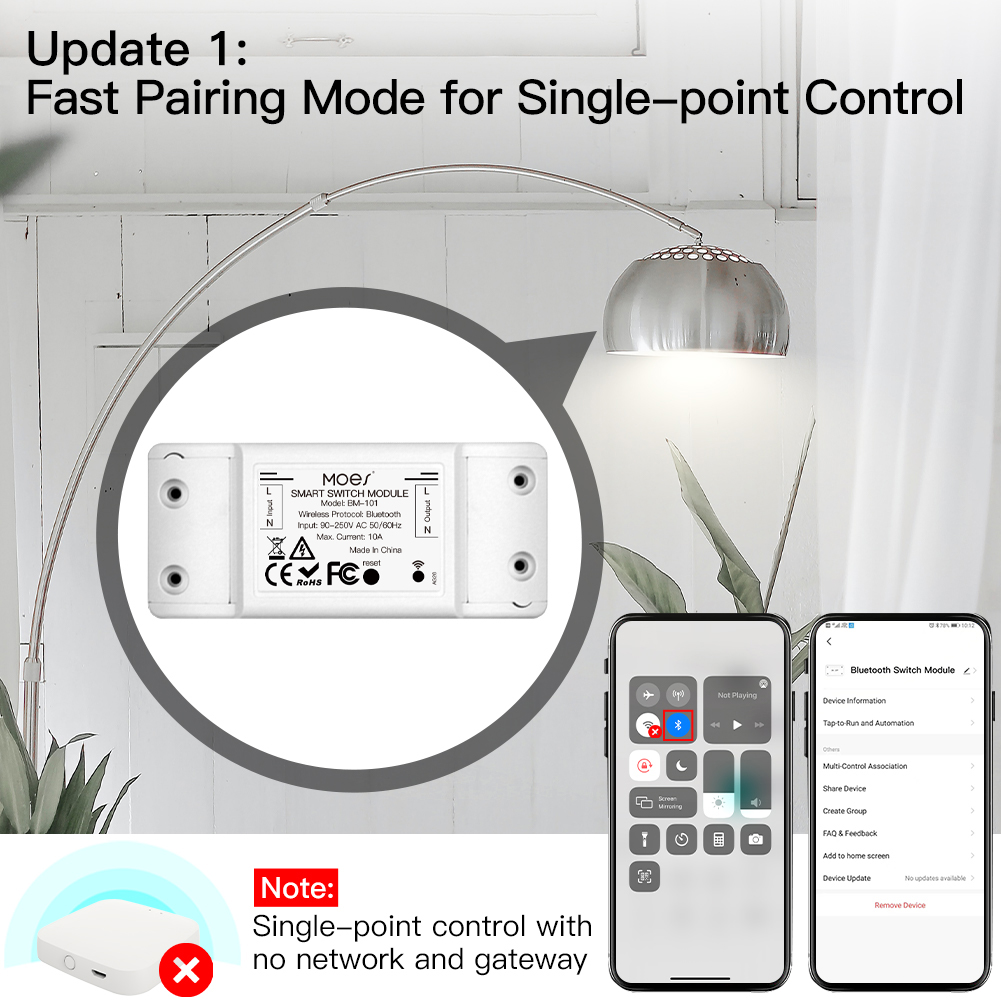 MeanWell Interruttore Smart Bluetooth BLE 10A Bluetooth BLE Mesh TUYA, Smart Life 10A AC 90-250V 50/60HZ 2200W IP20