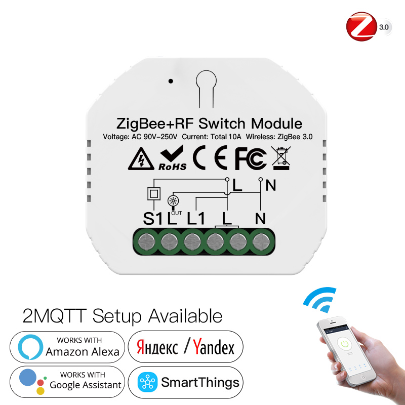 MeanWell Interruttore Smart ZigBee RF433 2 In 1 ZigBee, RF 433MHz TUYA, Smart Life 10A AC 90-250V 50/60HZ 2200W   IP20