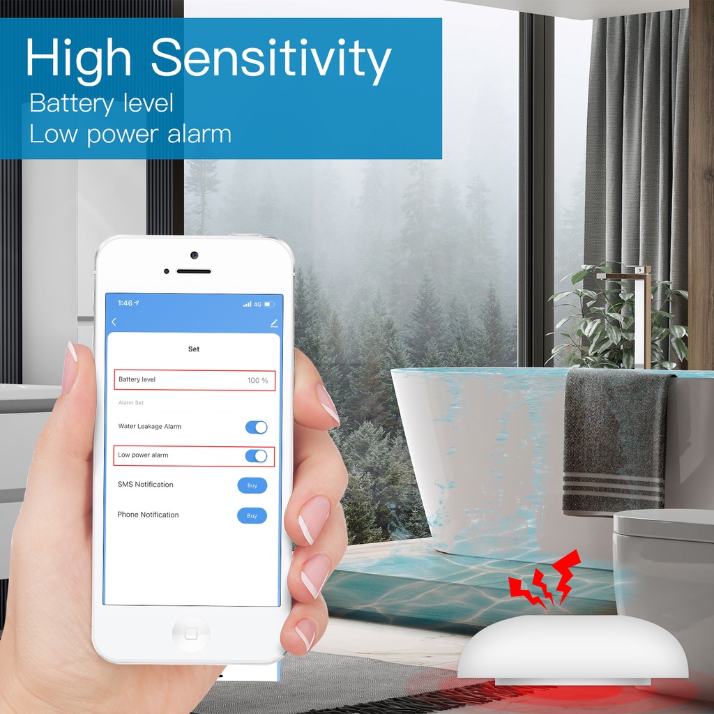 MeanWell Sensore Perdita Acqua Rilevatore di Allagamento ZigBee Protocollo ZigBee 3.0 TUYA, Smart Life CR2032 IP20
