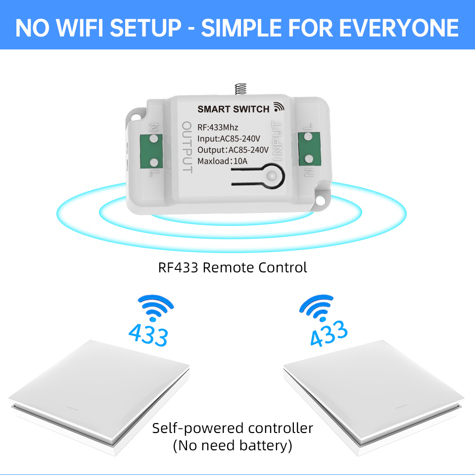 MeanWell Interruttore RF Wireless Telecomando Senza Batteria 2 Tasti RF 433MHz Generatore Corrente Automatico 2 Tasti Quadrato Per Scatola 502 IP20 Bianco