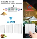 MeanWell Interruttore RF Wireless Telecomando Senza Batteria 3 Tasti RF 433MHz Generatore Corrente Automatico 3 Tasti Quadrato Per Scatola 502 IP20 Bianco