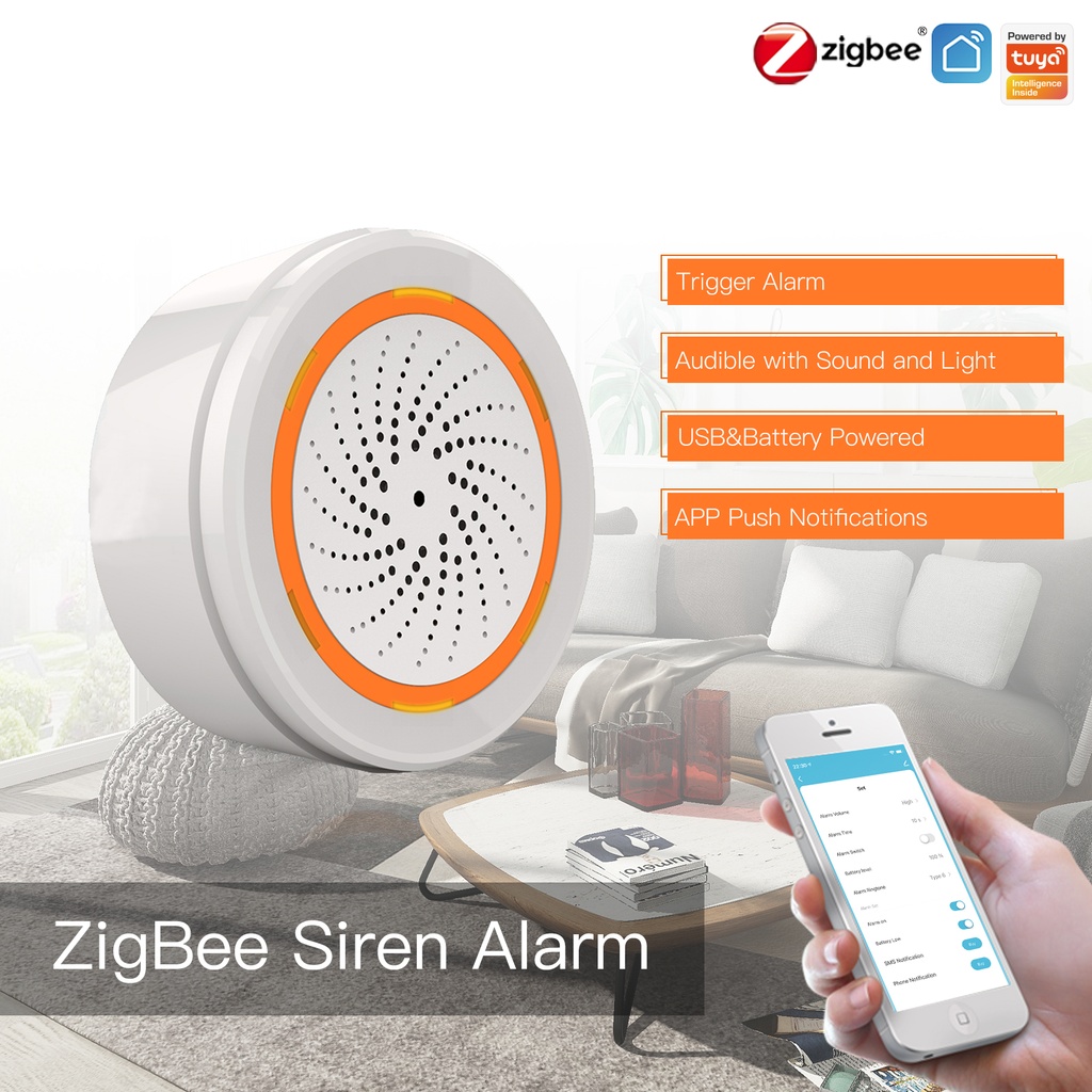 MeanWell Sirena Allarme Sensore di Luce e Sonoro ZigBee Protocollo ZigBee 3.0 TUYA, Smart Life 5V IP20