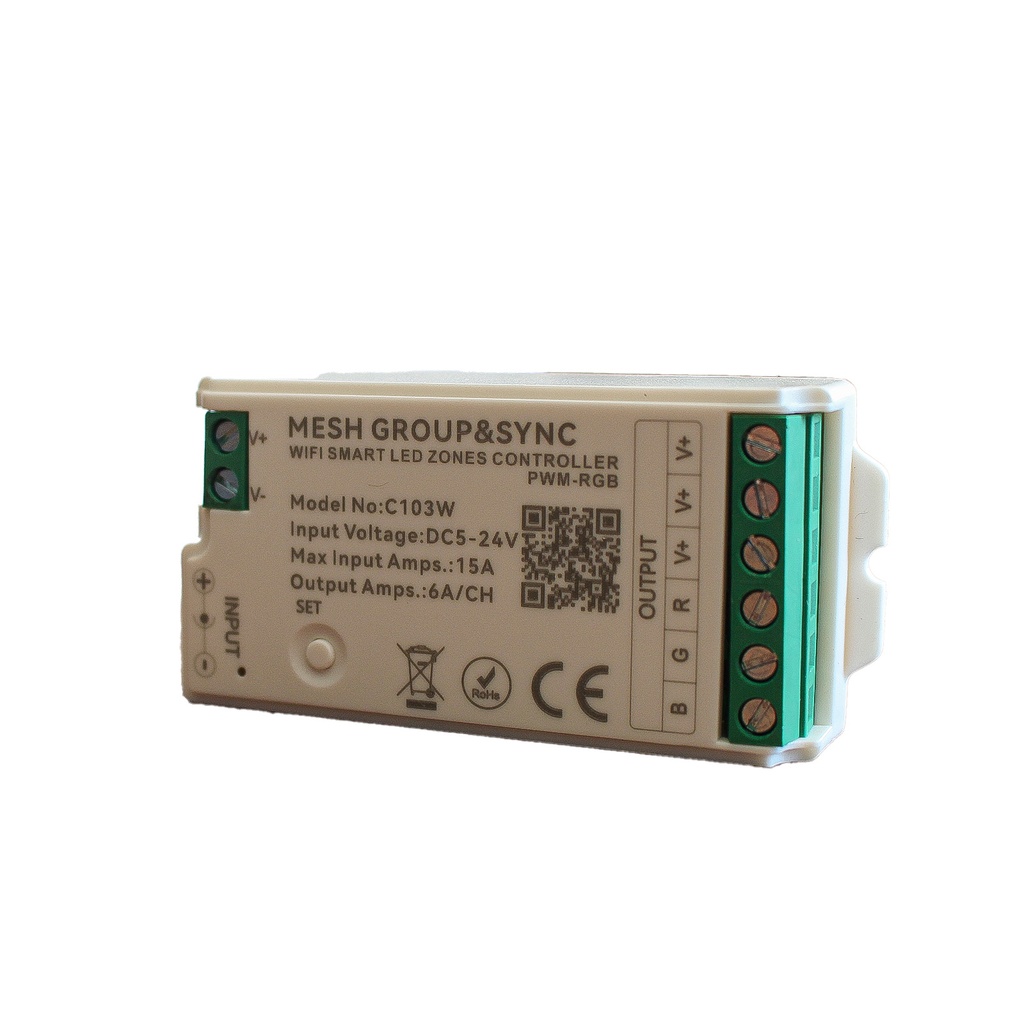 Centralina Controller Per Striscia Led RGB WIFI 2.4G, RF 2.4G TUYA, Smart Life Max 15A Tot. (6A/CH) DC5-24V 360W 3 Canali RGB CLC103R Bianco
