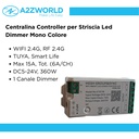 Centralina Controller Per Striscia Led Dimmer Mono Colore WIFI 2.4G, RF 2.4G TUYA, Smart Life Max 15A Tot. (6A/CH) DC5-24V 360W 1 Canale Dimmer CLC101R Bianco