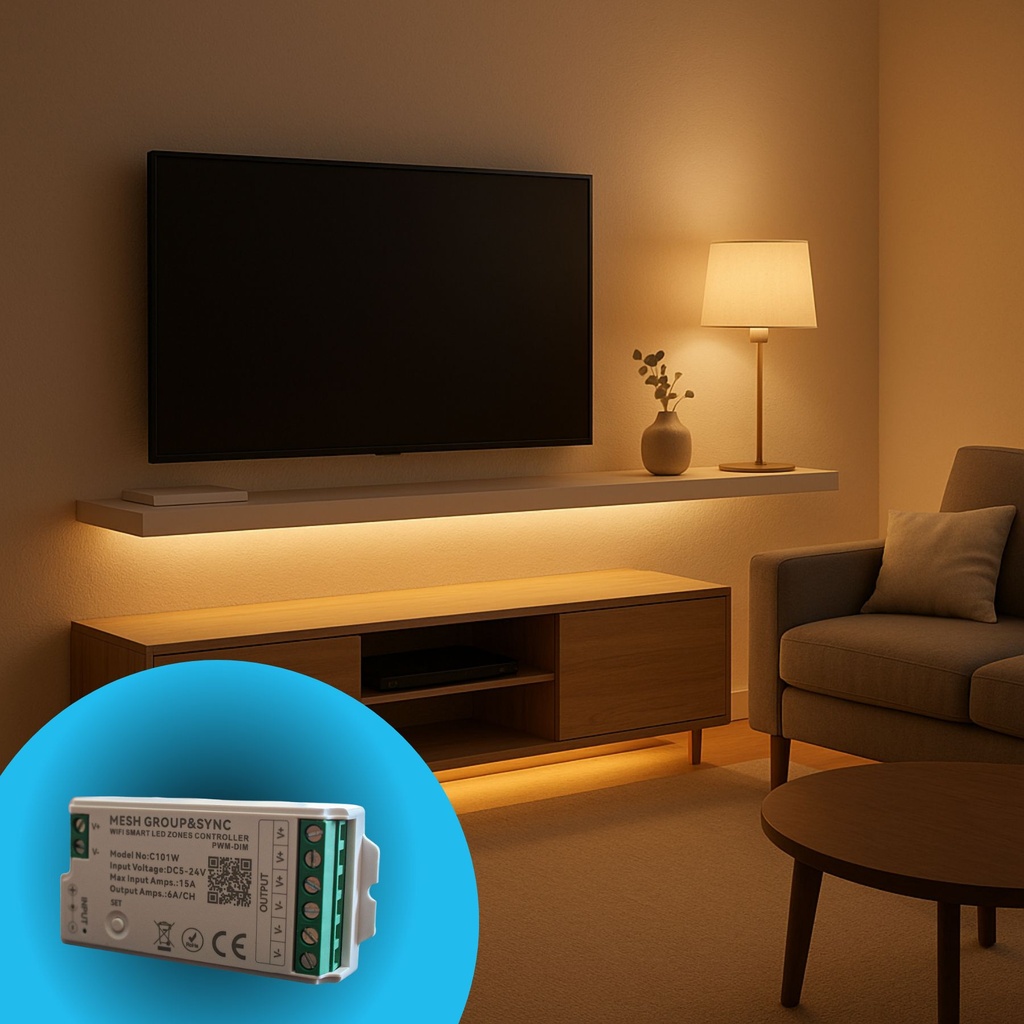 Centralina Controller Per Striscia Led Dimmer Mono Colore WIFI 2.4G, RF 2.4G TUYA, Smart Life Max 15A Tot. (6A/CH) DC5-24V 360W 1 Canale Dimmer CLC101R Bianco