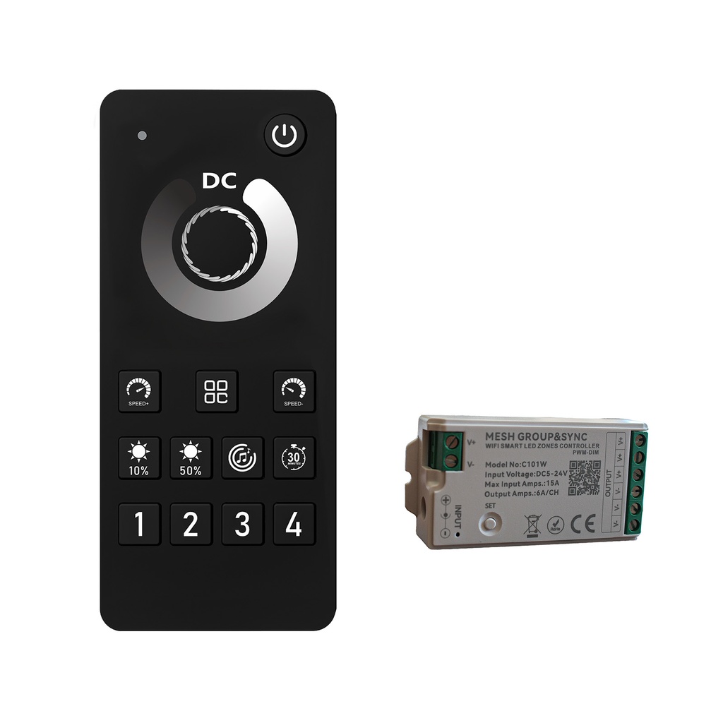 Centralina Controller Per Striscia Led Dimmer Mono Colore WIFI 2.4G, RF 2.4G TUYA, Smart Life Max 15A Tot. (6A/CH) DC5-24V 360W 1 Canale Dimmer CLC101R Bianco