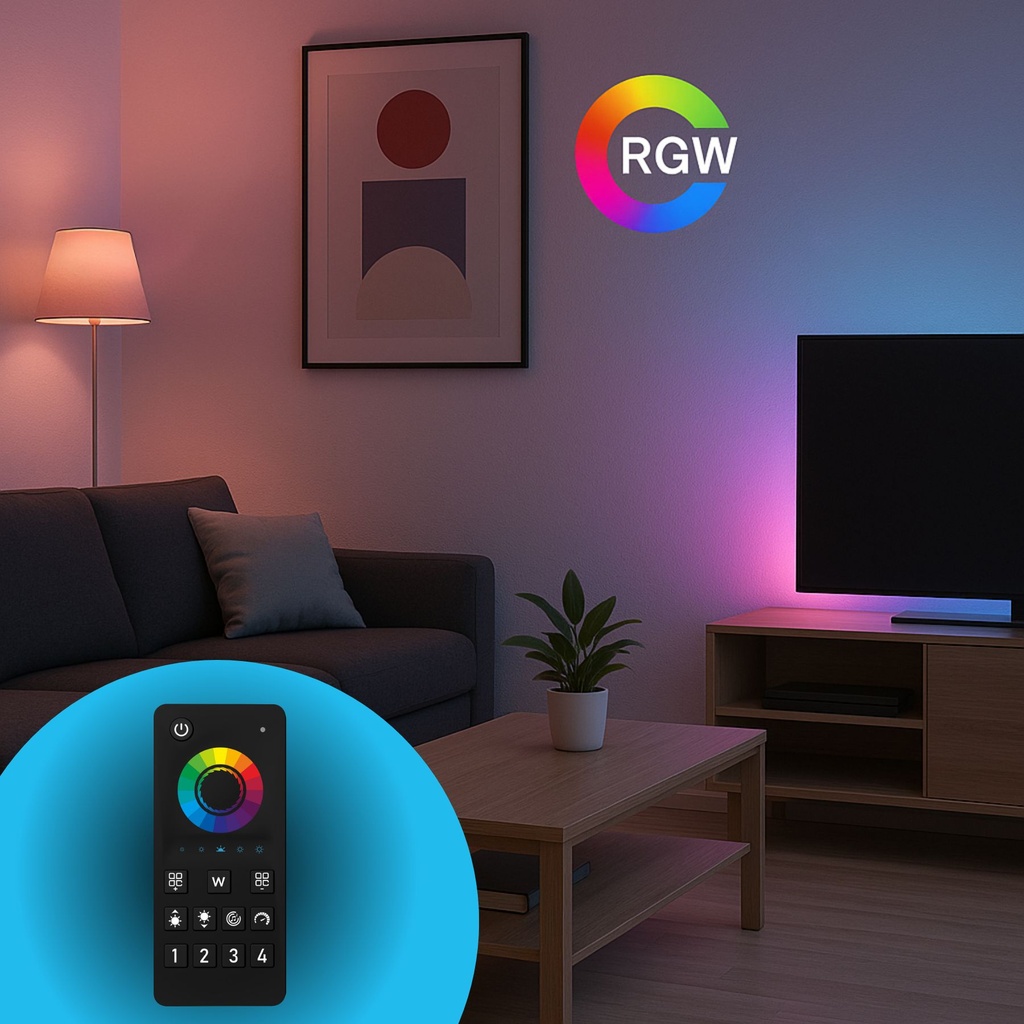 Telecomando RF 2.4G Per Centralina Controller RGBW RF 2.4G   3V Con Pile AAA (Escluso)  4 Canali RGBW CLC104W Nero