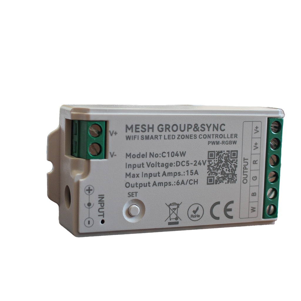 Centralina Controller Per Striscia Led RGBW WIFI 2.4G, RF 2.4G TUYA, Smart Life Max 15A Tot. (6A/CH) DC5-24V 360W 4 Canali RGBW CLC104R Bianco