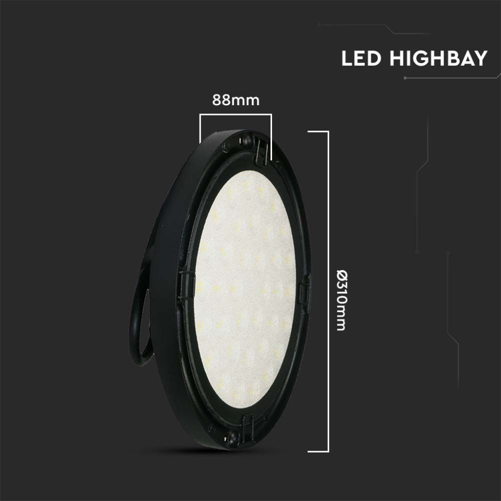 Faro Led Industriale UFO 150W 160lm/W 24000 LM Neutro 4000K IP65 90 Gradi Disco Rotondo Per Capannoni