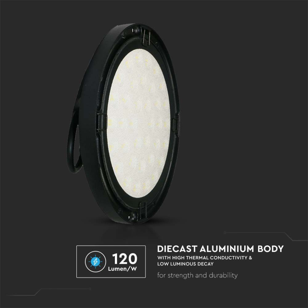Campana Industriale LED SMD 200W 120LM/W UFO Colore Nero 110° 4000K IP65 SKU-7812 