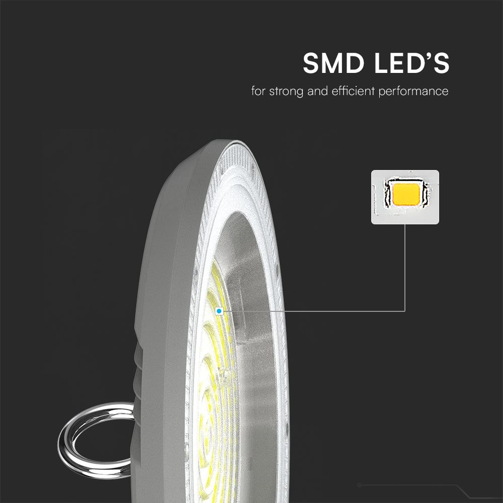 Campana Industriale LED SMD 100W UFO Colore Grigio 90° Interruttore CCT 3000K-6500K IP65 SKU-23622