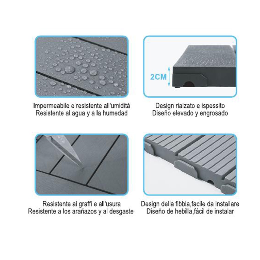 10 Pezzi Piastrelle Plastica da Giardino, 30X30X2cm, Pavimento Esterno In WPC, Colore Nero Caffe, Totale 0.9 m²