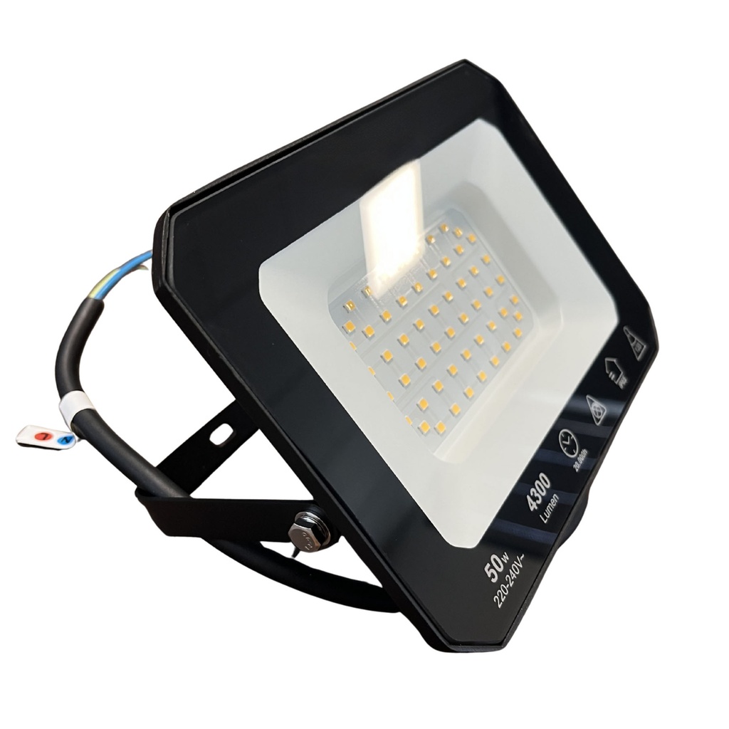 Faro Led Flood Slim 50W 4300 Lumen Bianco Neutro 4200K 90LM/W AC 220V 50Hz Nero IP65