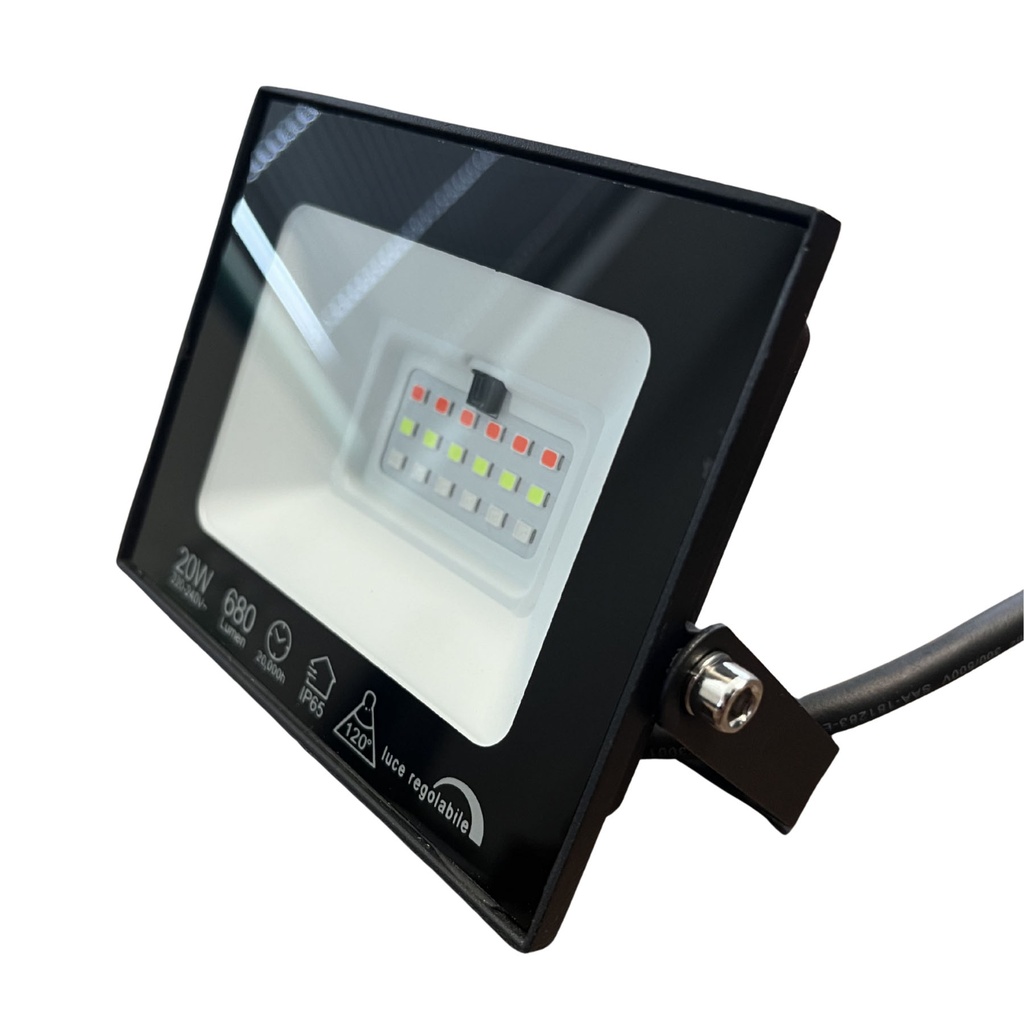Faro Led Flood Slim RGB Con Telecomando 20W 680 Lumen RGB  AC 220V 50Hz Nero IP65