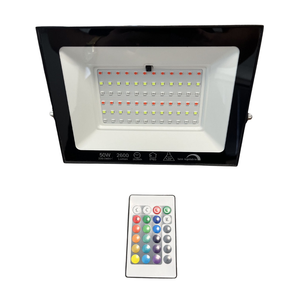Faro Led Flood Slim RGB Con Telecomando 50W 2600 Lumen RGB  AC 220V 50Hz Nero IP65