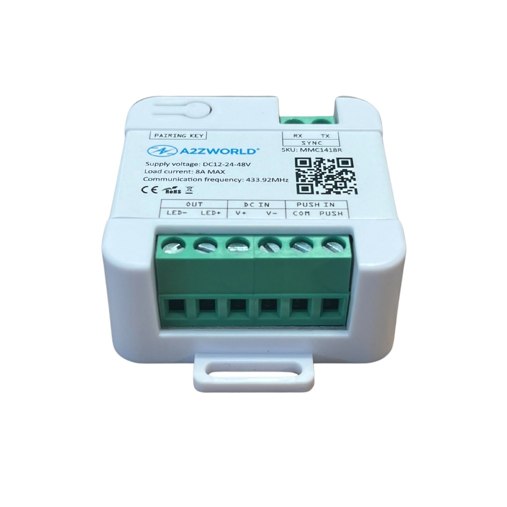 A2ZWORLD LED Dimmer Con Pulsante e RF 433MHz Via Radio, Regolatore di Intensità 12V 24V 48V 8A, Controllo Wireless, IP20
