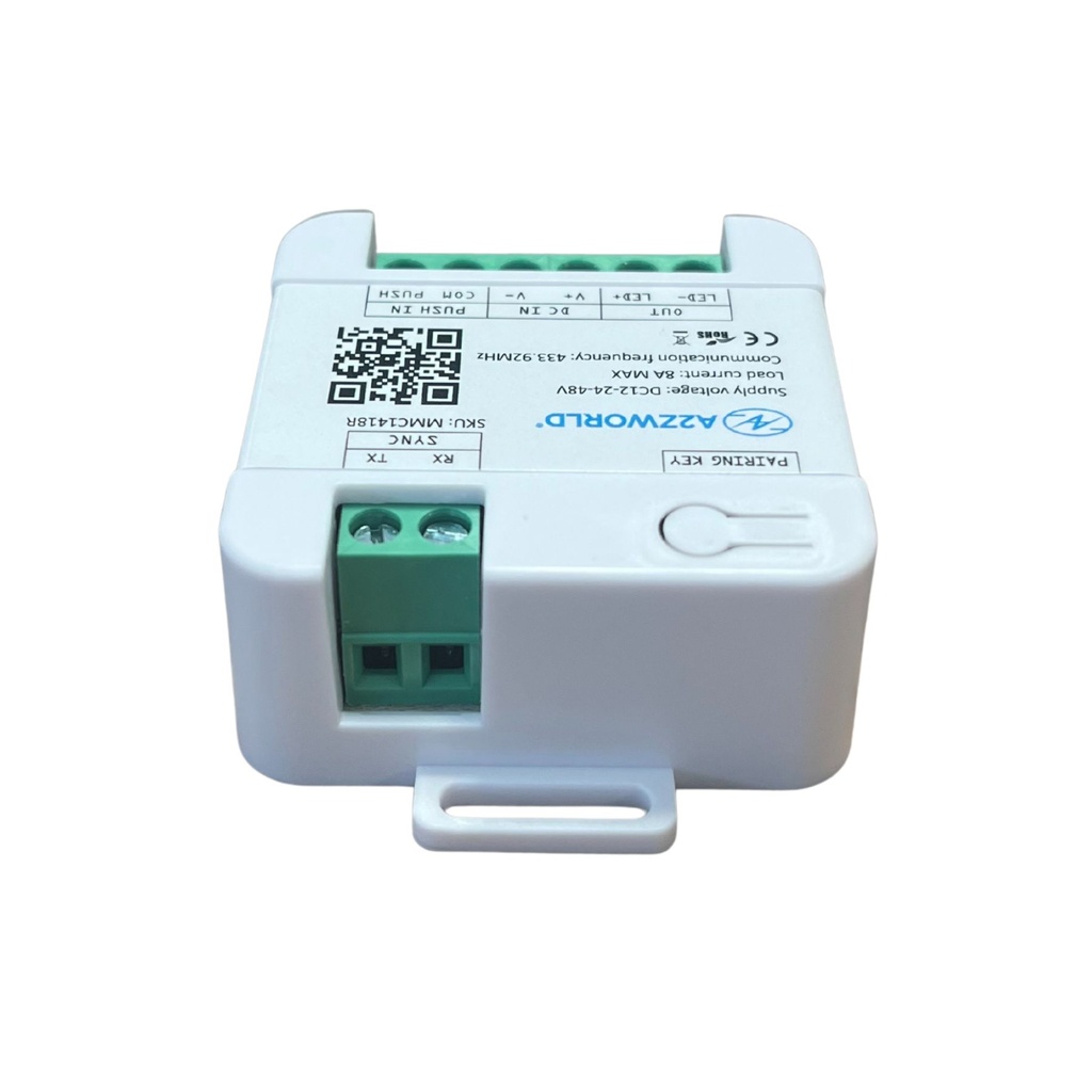 A2ZWORLD LED Dimmer Con Pulsante e RF 433MHz Via Radio, Regolatore di Intensità 12V 24V 48V 8A, Controllo Wireless, IP20