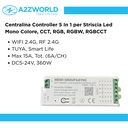 Centralina Controller 5 In 1 WIFI, RF 2.4G TUYA, Smart Life, Max 15A Tot. (6A/CH) DC5-24V 360W, Per Striscia Led Mono Colore, CCT, RGB, RGBW, RGBCCT